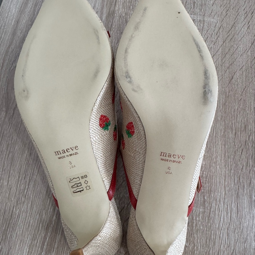 Maeve Straw Pointed-Toe Slingback Heels with Red Strawberry Embroidery - Picture 8 of 8
